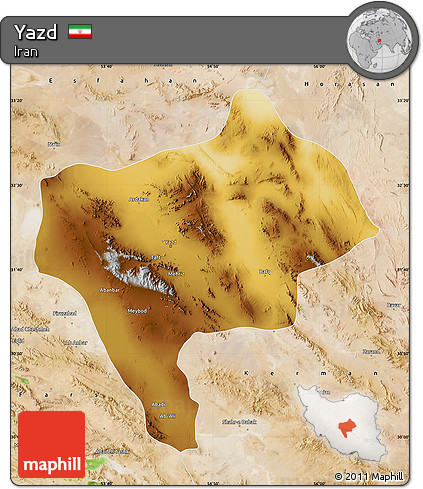 Physical Map of Yazd, satellite outside