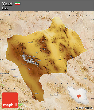 Physical Map of Yazd, satellite outside
