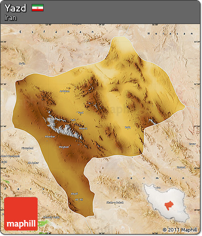 Physical Map of Yazd, satellite outside