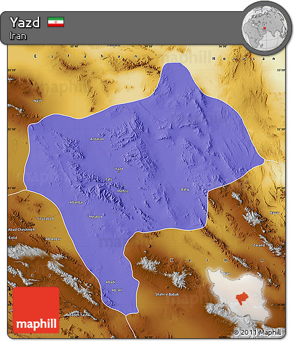 Political Map of Yazd, physical outside