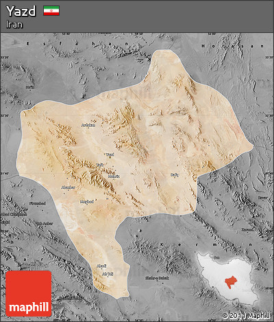 Satellite Map of Yazd, darken, desaturated