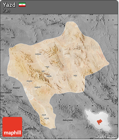 Satellite Map of Yazd, darken, desaturated