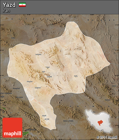 Satellite Map of Yazd, darken
