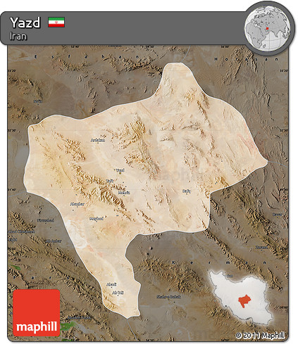 Satellite Map of Yazd, darken