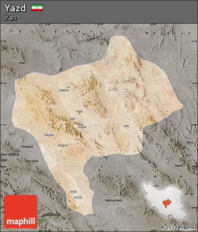Satellite Map of Yazd, darken, semi-desaturated