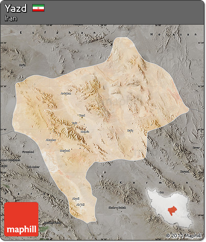 Satellite Map of Yazd, darken, semi-desaturated