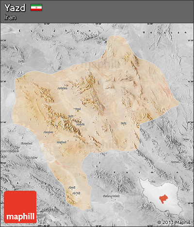 Satellite Map of Yazd, desaturated