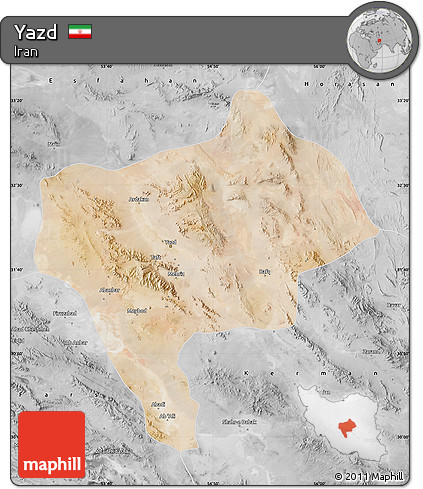 Satellite Map of Yazd, desaturated