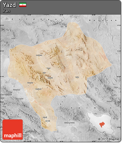 Satellite Map of Yazd, desaturated