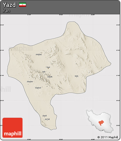 Shaded Relief Map of Yazd, cropped outside