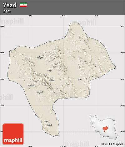 Shaded Relief Map of Yazd, cropped outside