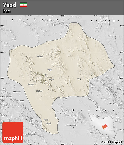 Shaded Relief Map of Yazd, desaturated