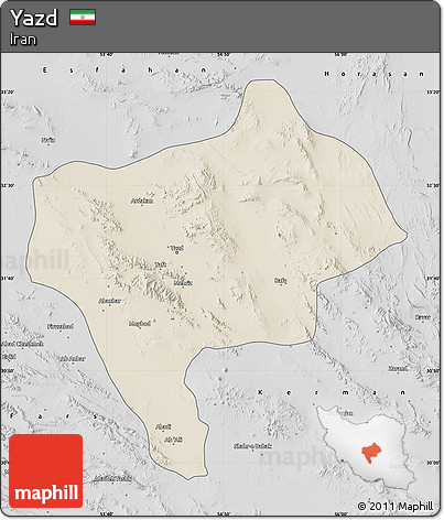 Shaded Relief Map of Yazd, desaturated