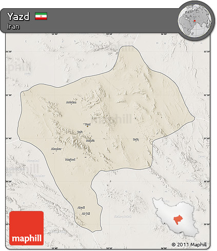 Shaded Relief Map of Yazd, lighten