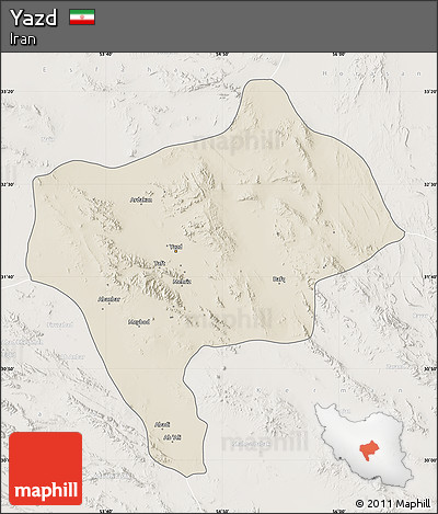 Shaded Relief Map of Yazd, lighten