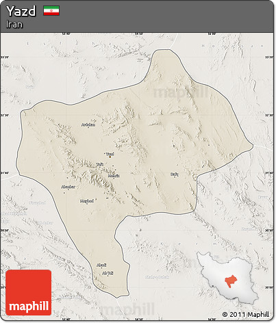 Shaded Relief Map of Yazd, lighten
