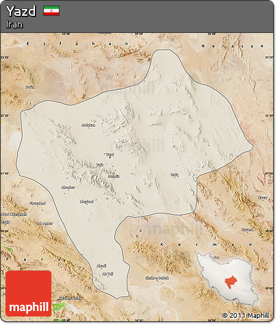 Shaded Relief Map of Yazd, satellite outside