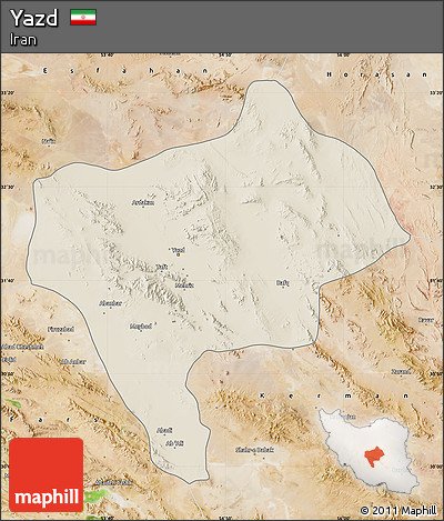 Shaded Relief Map of Yazd, satellite outside