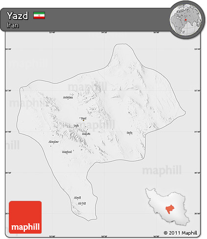 Silver Style Map of Yazd, single color outside