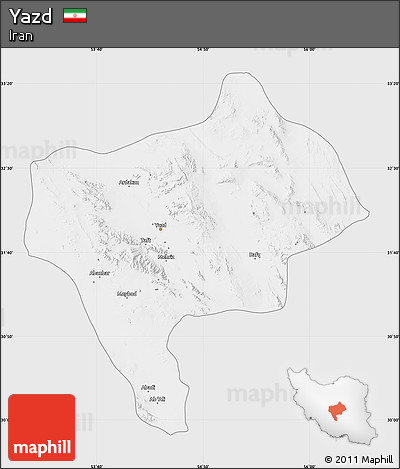Silver Style Map of Yazd, single color outside