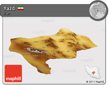 Physical Panoramic Map of Yazd, cropped outside