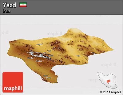 Physical Panoramic Map of Yazd, cropped outside