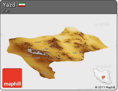 Physical Panoramic Map of Yazd, cropped outside
