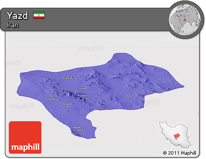 Political Panoramic Map of Yazd, single color outside