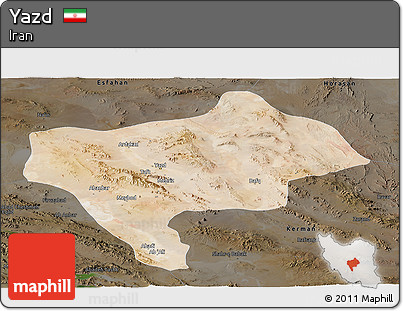 Satellite Panoramic Map of Yazd, darken