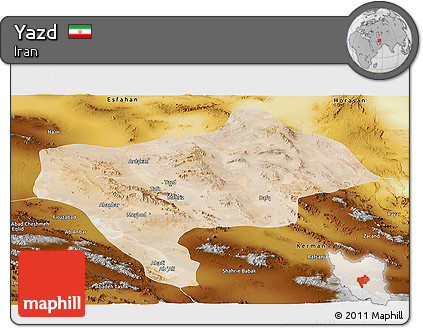 Satellite Panoramic Map of Yazd, physical outside