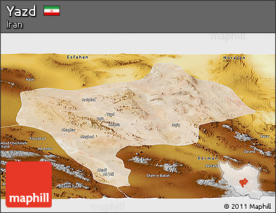 Satellite Panoramic Map of Yazd, physical outside