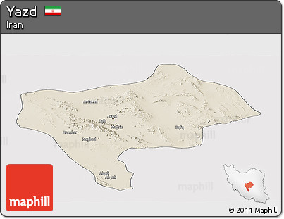 Shaded Relief Panoramic Map of Yazd, cropped outside