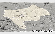 Shaded Relief Panoramic Map of Yazd, darken, semi-desaturated