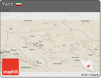 Shaded Relief Panoramic Map of Yazd