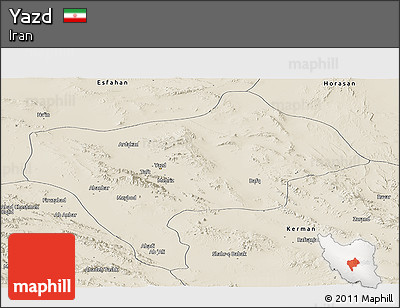 Shaded Relief Panoramic Map of Yazd