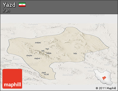 Shaded Relief Panoramic Map of Yazd, lighten