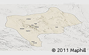 Shaded Relief Panoramic Map of Yazd, lighten, semi-desaturated