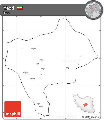 Blank Simple Map of Yazd, cropped outside
