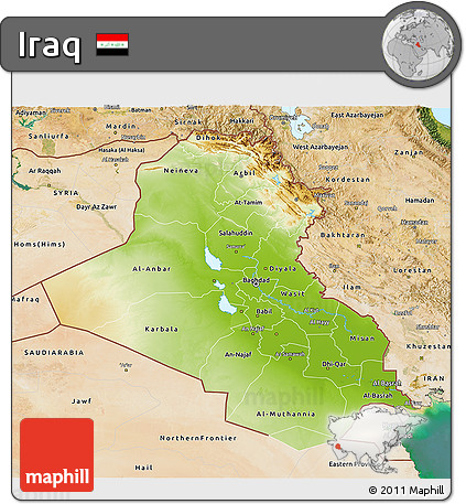 Physical 3D Map of Iraq, satellite outside