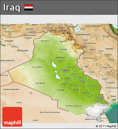 Physical 3D Map of Iraq, satellite outside