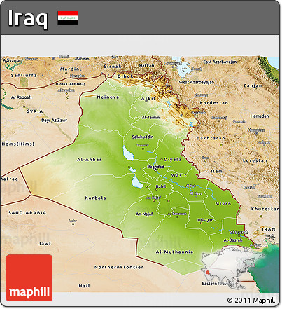 Physical 3D Map of Iraq, satellite outside