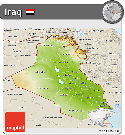 Physical 3D Map of Iraq, shaded relief outside