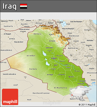 Physical 3D Map of Iraq, shaded relief outside