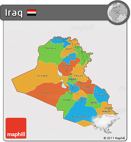 Political 3D Map of Iraq, cropped outside