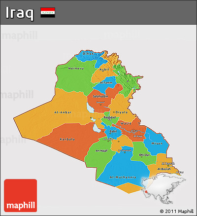 Political 3D Map of Iraq, cropped outside
