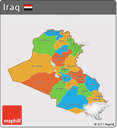 Political 3D Map of Iraq, cropped outside