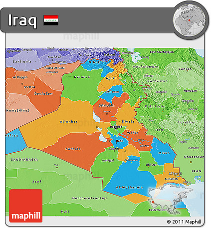 Political 3D Map of Iraq, political shades outside