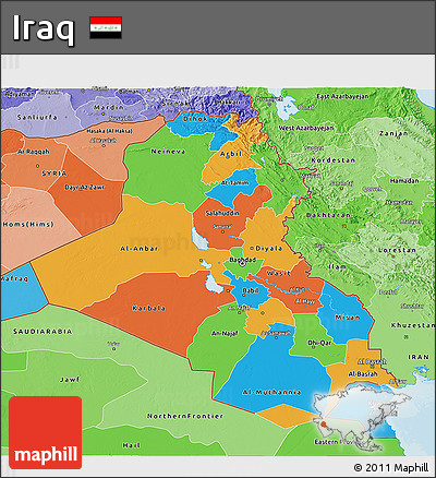 Political 3D Map of Iraq, political shades outside