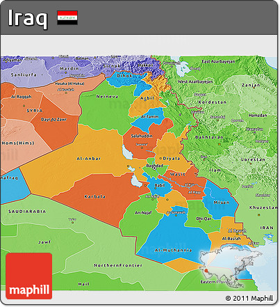 Political 3D Map of Iraq, political shades outside