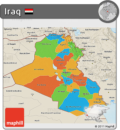 Political 3D Map of Iraq, shaded relief outside